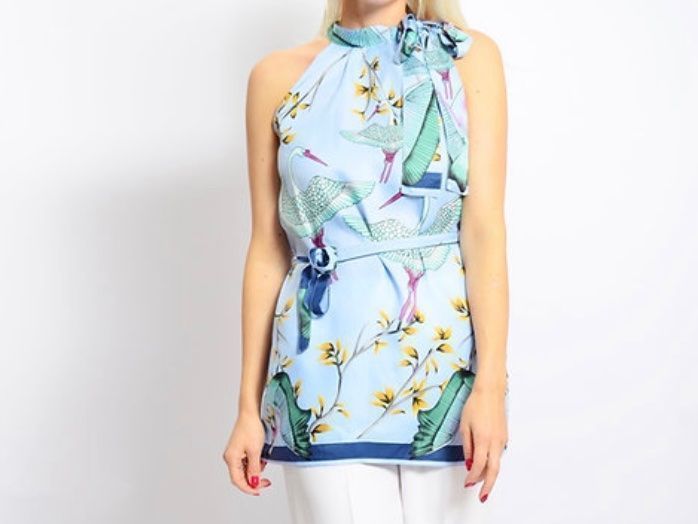 Camicette: Seidenbluse mit Vogel Blumenornament – Nuovo e nell'imballaggio originale da Walchwil venduto da Maxana