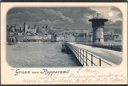 #Gruss aus Rapperswil , Mondscheinkarte , gel. 1901