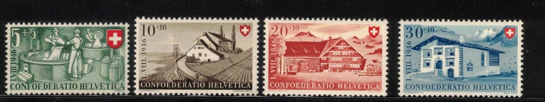 Tous les timbres: Pro Patria 1946 ** Berufe und Schweizer Häuser II – Neuf (Voir description) à Rheinau par loxis