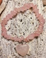Rosenquarz Splitterarmband mit Herzanhänger