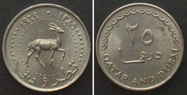 KATAR & DUBAI 25 Dirhams 1969 Gazelle AHMAD BIN ALI AL-THANI