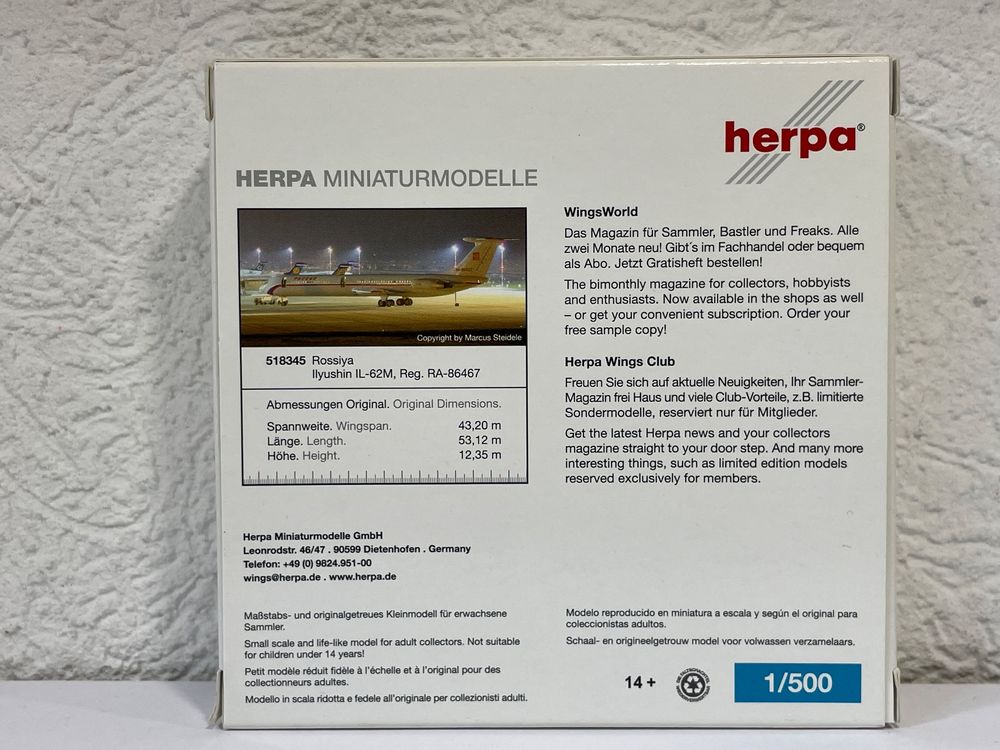 Herpa Wings 518345 Rossiya Ilyushin IL-62M / 1:500 (Neu (gemäss ...