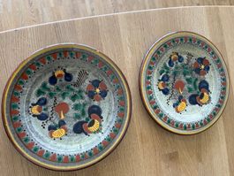 Zwei Keramik Teller, handbemalt, Vintage, Top Zustand