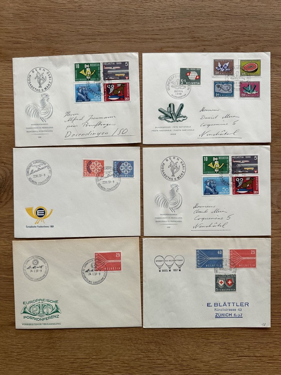 Tutti i francobolli: Schweiz - 6x FDC und Sonderbriefe 1959  – Usato da Schmitten / FR venduto da Samsara169