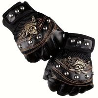 🔥 Fingerlose Punk Rocker Lederhandschuhe, Schädel-Nieten 🖤