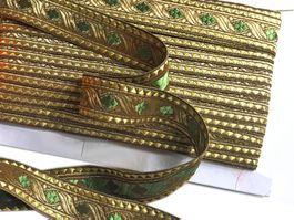 5 Meter Borte Bordüre grün-gold Metallic VINTAGE 1960s