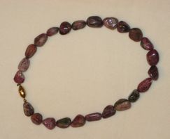 Rhodonith Edelsteinkette mit Goldverschluss,43cm