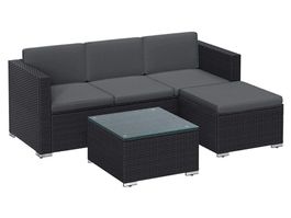 Gartenmöbel Polyrattan Ecksofa Schwarz Grau HELIOS