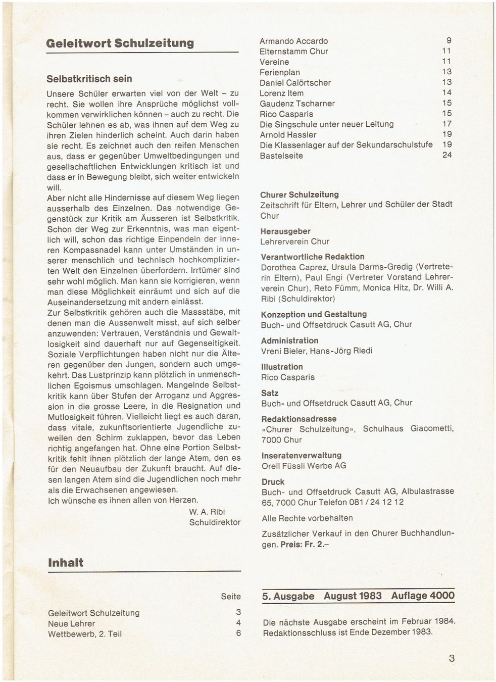 Bücher: Churer Schulzeitung August 1983 – Gebraucht aus Flims - Dorf von Stagediver 1