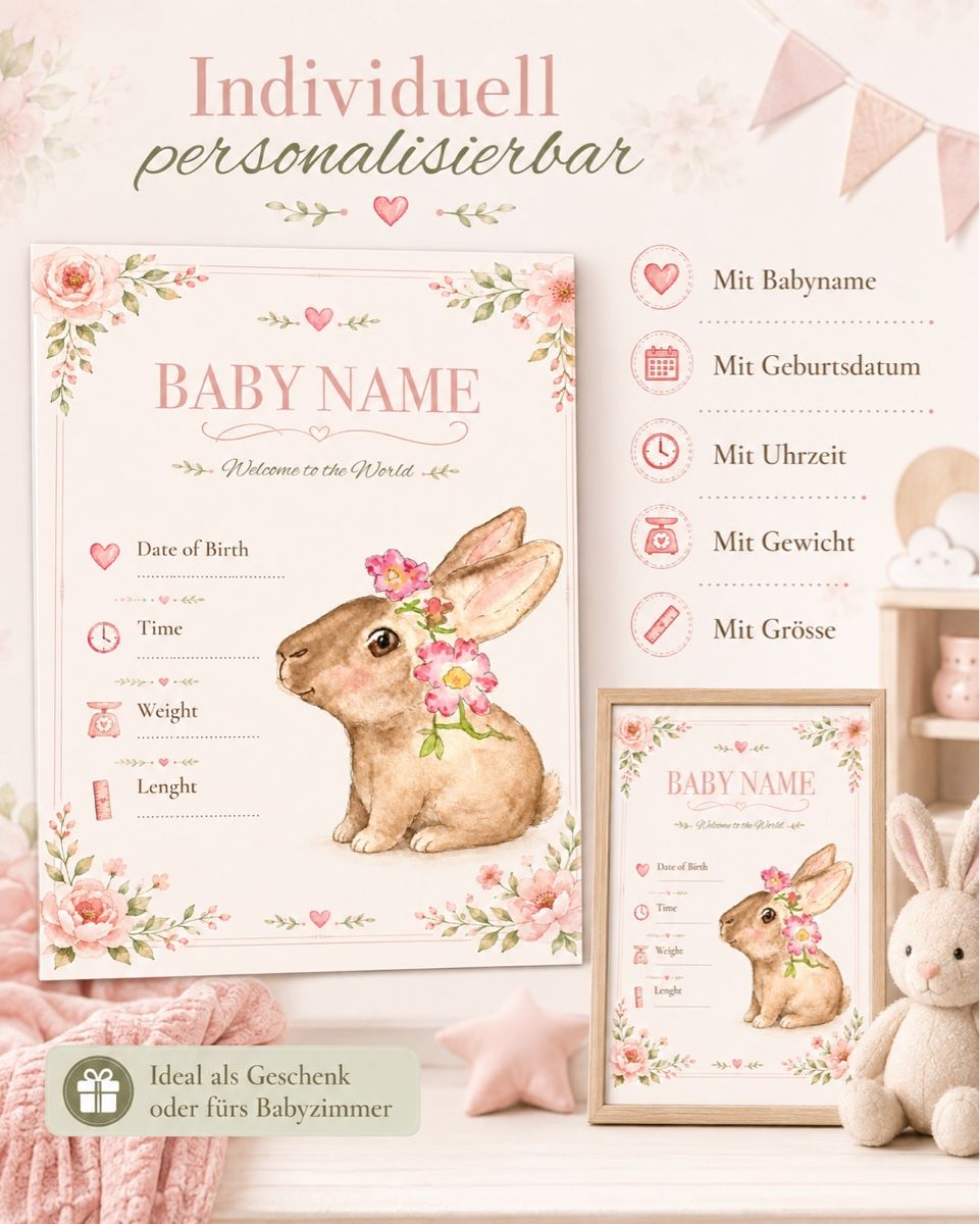 Karten: Personalisierte Geburtskarte mit Hase – Custom Design – Neu (gemäss Beschreibung) aus Zürich von ei_8006 3