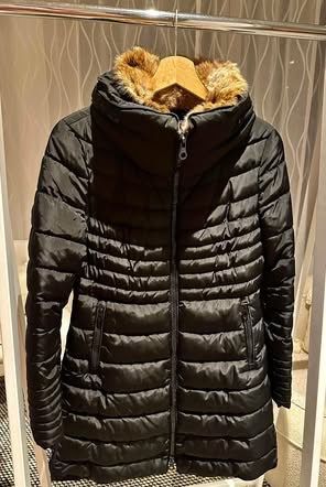 Superwarme Winterjacke mit Pelzkragen, Schwarz, Gr. S!