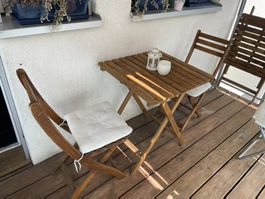 IKEA wooden balcony set: folding table + 2 folding chairs