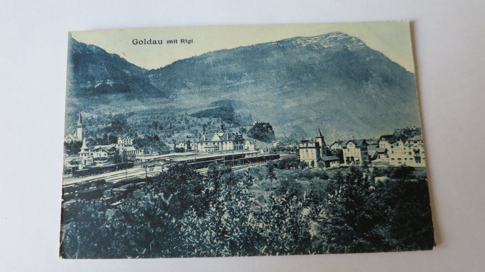 Cartoline postali: Goldau / SZ - mit Rigi - 1915 – Usato da Jona venduto da centumprata