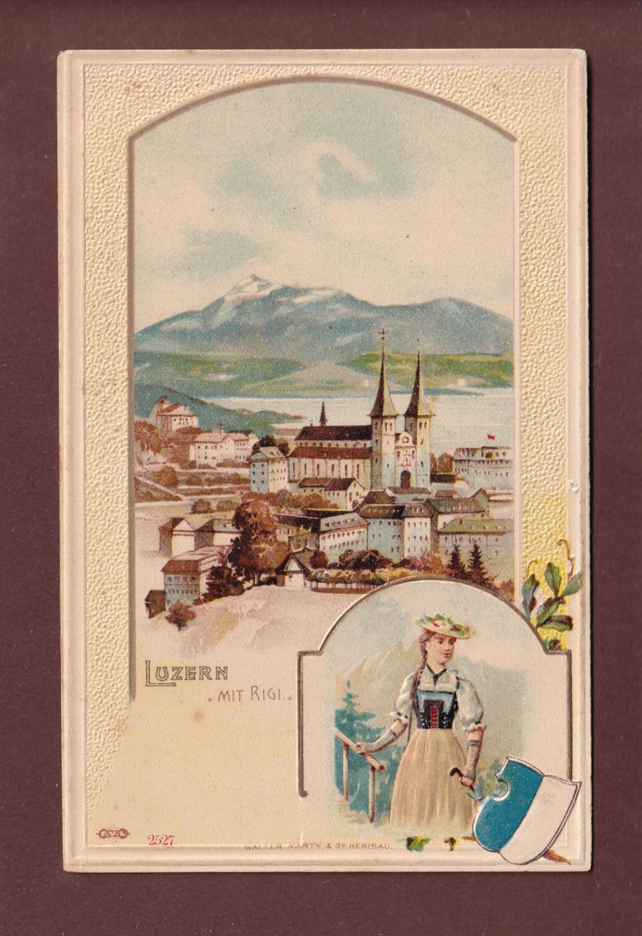 Cartoline postali: LUZERN mit Rigi - Präge – Usato da Pully venduto da nicecards