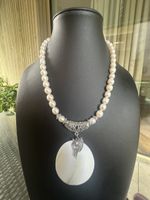 Perlenkette mit grossem Muschel - Anhänger, Sommer Schmuck