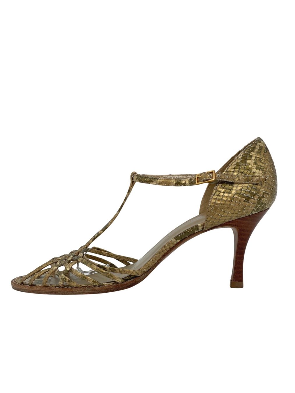 Stuart Weitzman Scarpe da donna: Stuart Weitzman Snakeskin Sandale mit Absatz EU 38 Metallic – Usato da Zürich venduto da shoe_shop