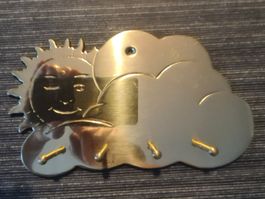 Wandwolke Schlüsselaufhänger aus Messing Vintage um 1990,