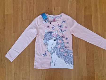 Neu Langarmshirt Migros Kids rosa Pferd Grösse 122