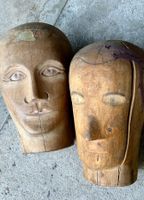 2 antike Holzköpfe, Modell, Mode, Hut, Hüte, Kunst, Rarität