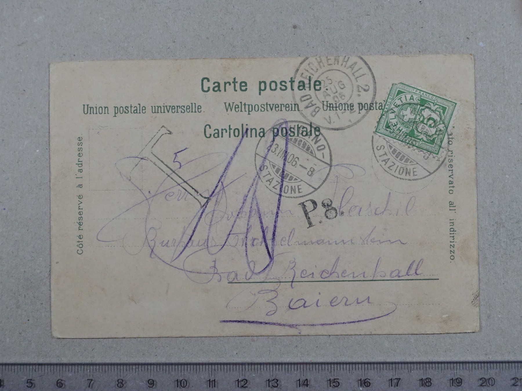 Cartoline postali: Lugano Paradiso, 1906 – Usato da Lenzburg venduto da fh1 1