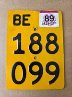 Velonummer BE 89 gelb Mofanummer Mofaschild Plaque Mofa