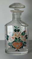 Antike Glasflasche Handbemalt Blumen Herz Um 1900 13cm