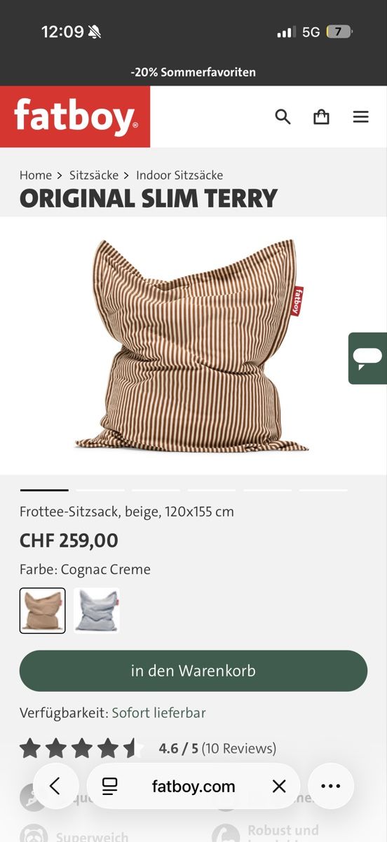 Fatboy Poltrone: Fat Boy Sitzsack - Original Slim Terry – Nuovo (secondo la descrizione) da Bern venduto da Krta 1