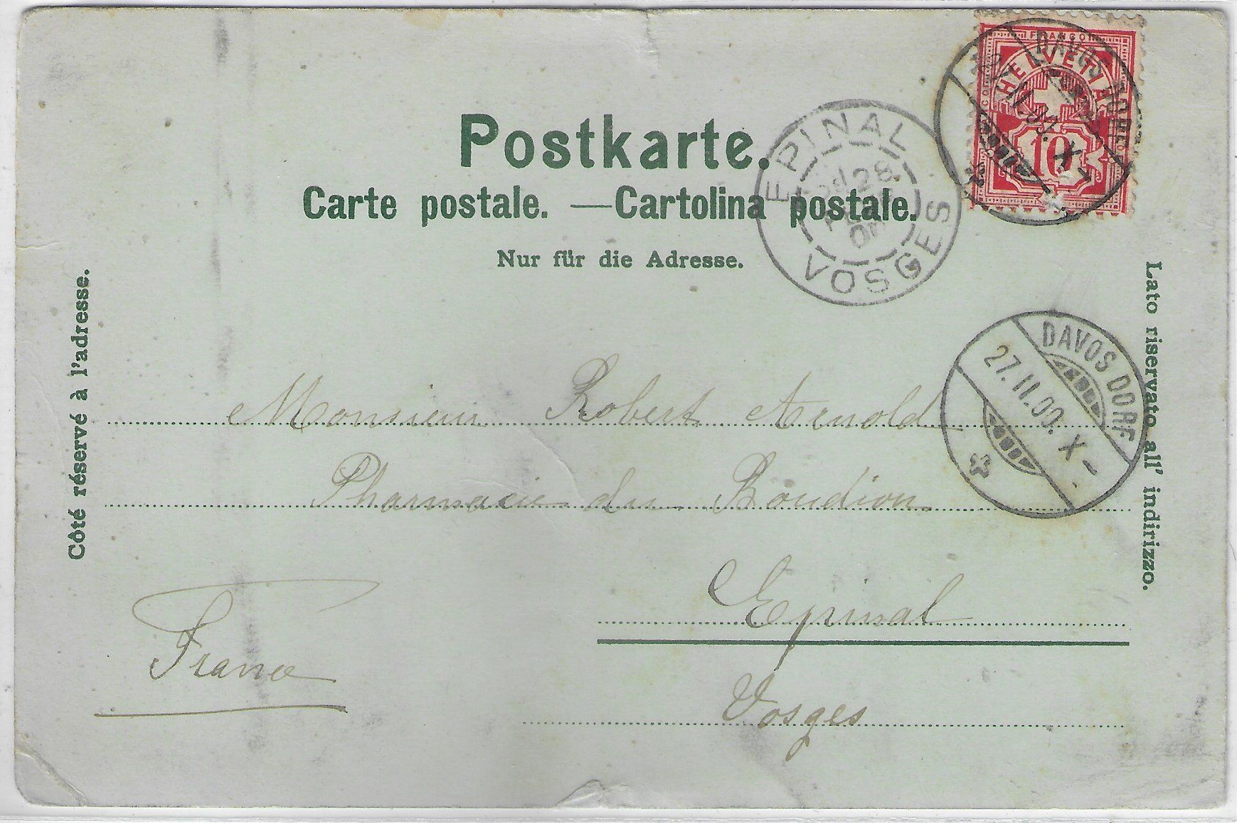 Cartoline postali: Gruss aus Davos - Mondschein-Litho – Difettoso da Ettingen venduto da Kartenplanet 1