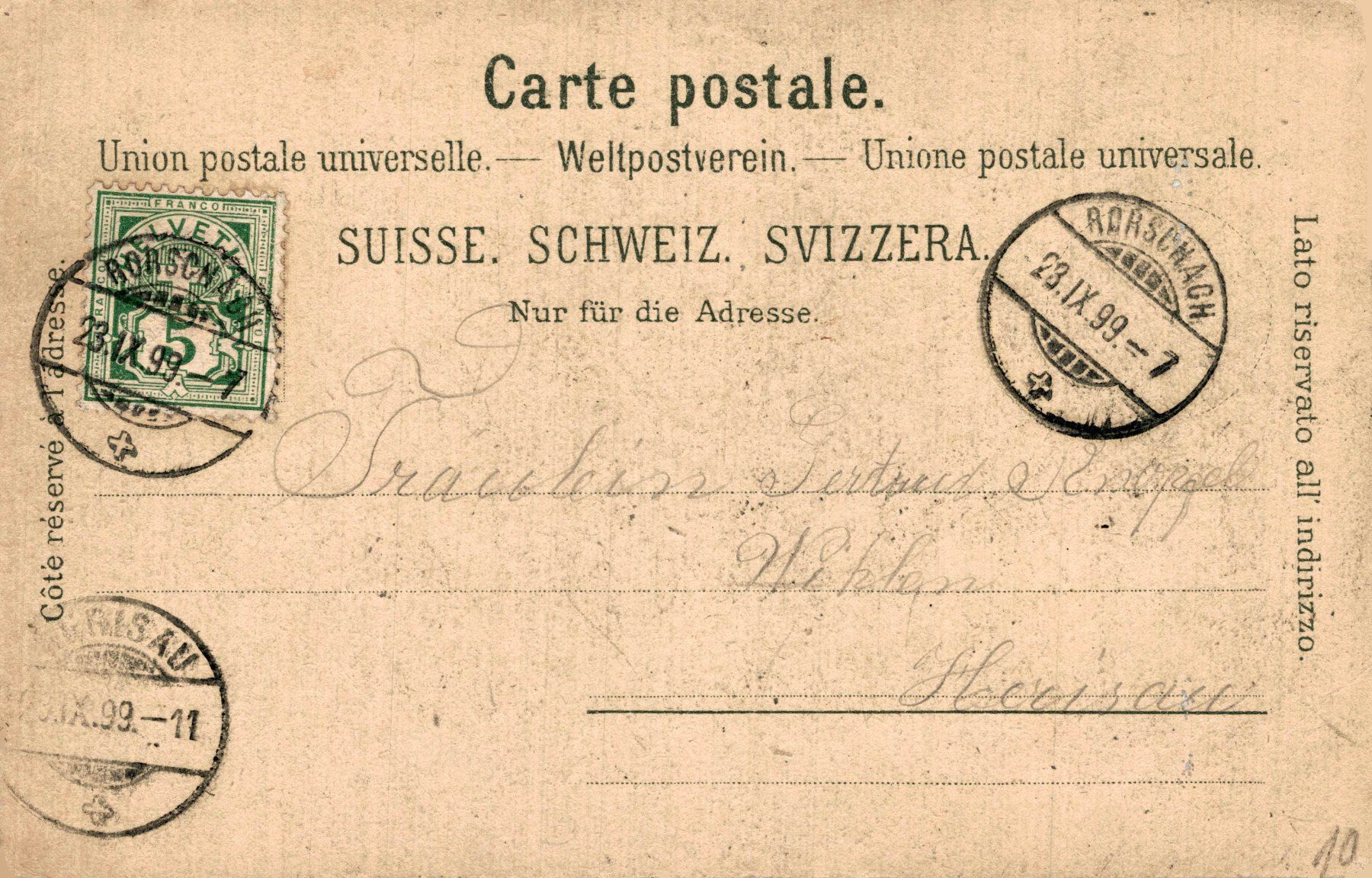 Cartoline postali: Gruss aus Arbon. Mondschein, 1899 – Usato da Bronschhofen venduto da Astore 1