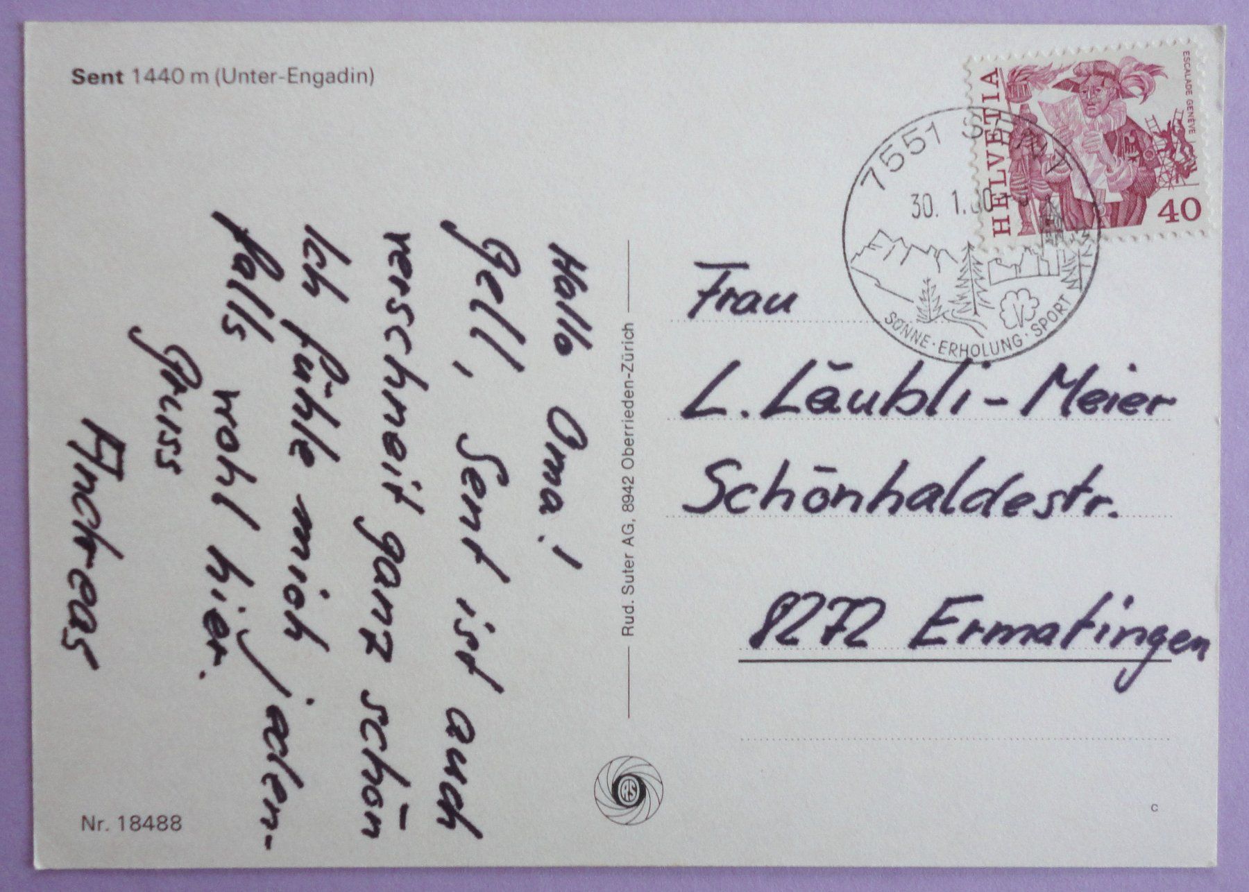 Cartes postales: Sent 1440 m (Unter-Engadin) – D'occasion à Fétigny par Billy2miny 1