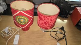 Vintage Tischlampen Set, 70er Jahre, Rot-Gemustert!