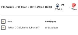 FCZ - FC THUN / Sektor D / Ticket