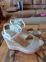 Keilabsatz Sandalen Castañer Beige Grösse 38 Stoff Leder