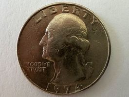 Abart, Seltener Quater Dollar 1974 no Mint Mark