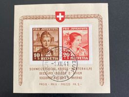 Pro Juventute 1941 Winterhilfe Block mit Ersttag Vollstempel