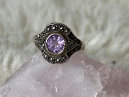 Vintage Silberring 925 mit lila Stein