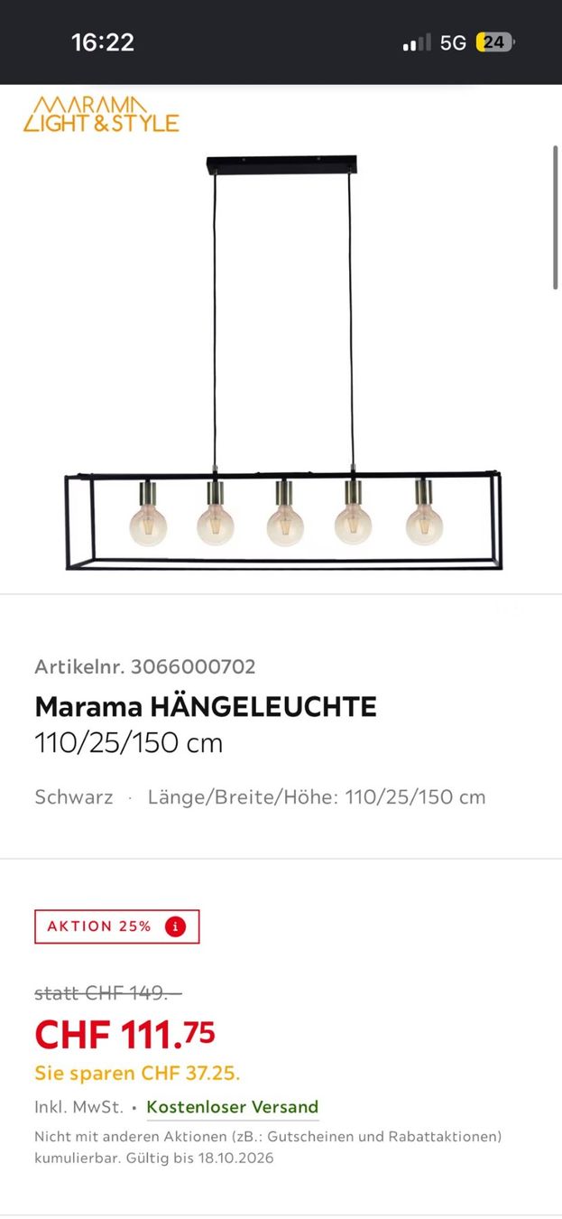 Lampadari & plafoniere: Marama Hängeleuchte – Usato da Muri AG venduto da natoshki 1