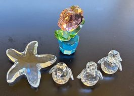 Swarovski Figuren Blume 3x Babypinguine und Seestern