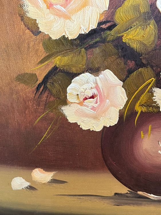 Gemälde: Blumenölgemälde, Rosen in Vase, Vintage Wandkunst – Gebraucht aus Basel von Kaffee_und_Kunst 5