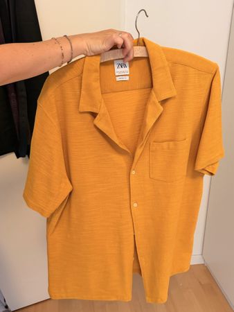 ZARA Short Sleeve Shirt Yellow Comfort Fit Size XL