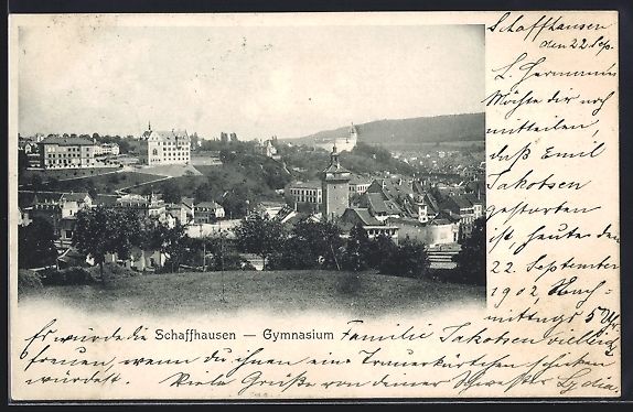 Cartoline postali: Schaffhausen, Teilansicht mit Gymnasium – Usato da Berlin venduto da bartko-reher