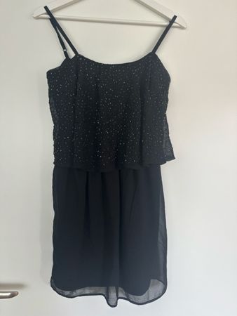 Elegantes schwarzes Sommerkleid mit Pailletten, Gr. M/38