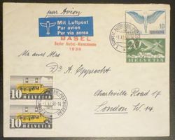 Flugpostbrief 1938 Basel-London | Automobil-Postbureau