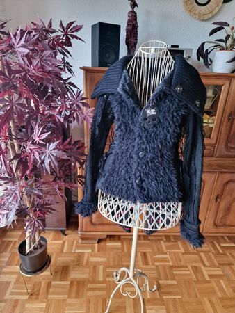 Veste Punk Rave noir avec effet fourrure S