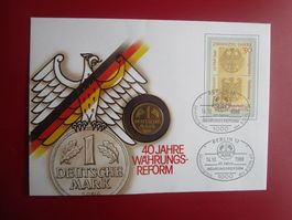 Münzbrief - 1 DM 1988 FDC 40 Jahre Währungsreform BRD Münze
