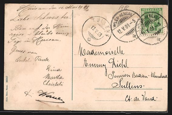 Cartoline postali: AK Herisau-Wilen, Teilansicht, 1908 – Usato da Berlin venduto da bartko-reher 1