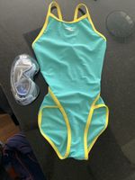 Badeanzug Speedo aquagreen/gelb Grösse 140 mit Brille