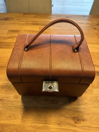 Vintage Kosmetikkoffer braun Leder Optik gebraucht