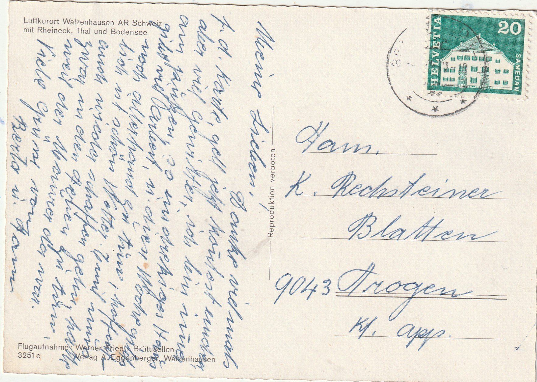 Cartoline postali: Walzenhausen AR. Flugaufnahme – Usato da Lumbrein venduto da made02 1