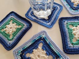 6 Häkel Coaster Glas Tassen Untersetzer Begonie handgemacht